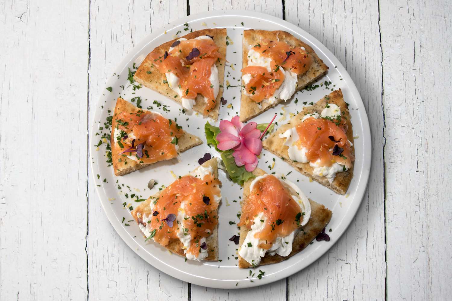 Pizza with salmon and mozzarella burrata cheese