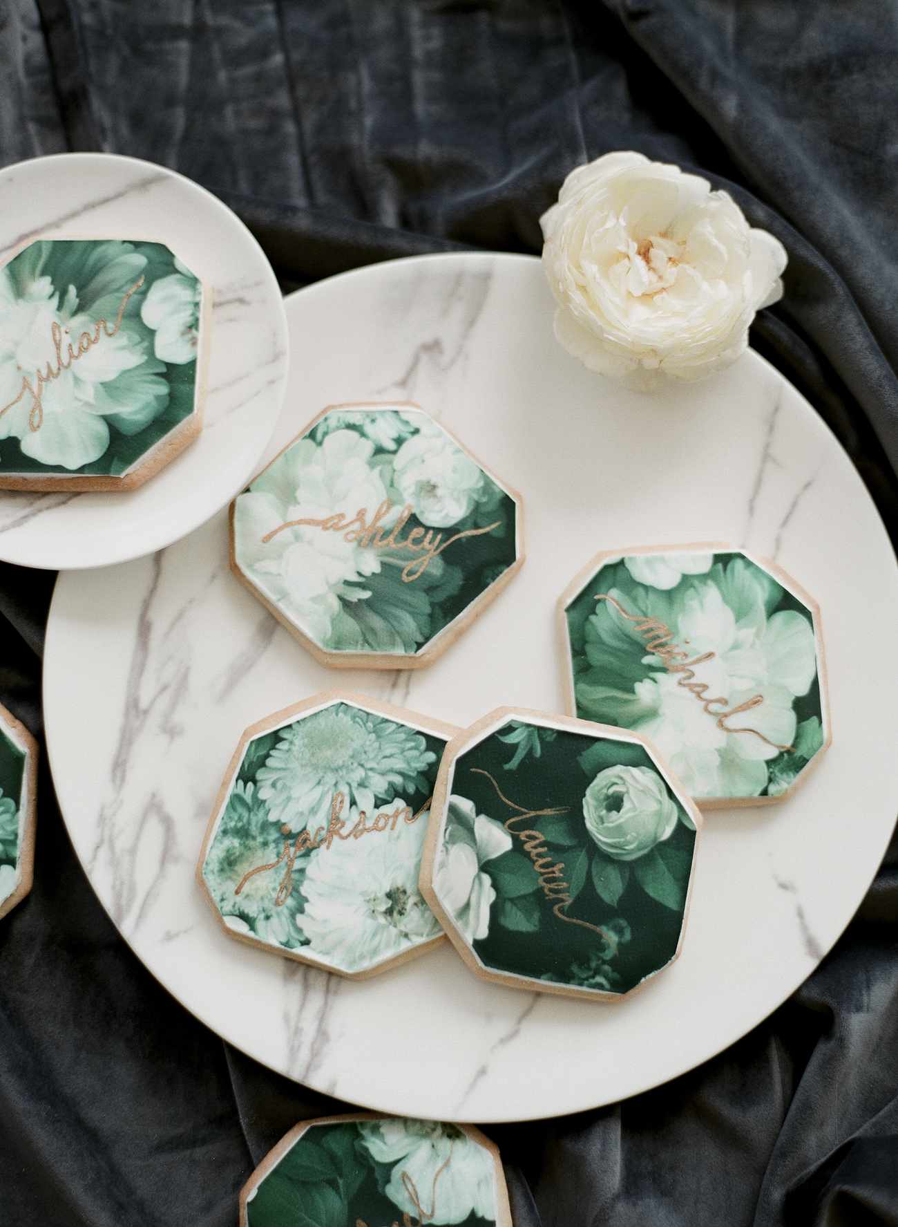 green floral printed frosted cookie design