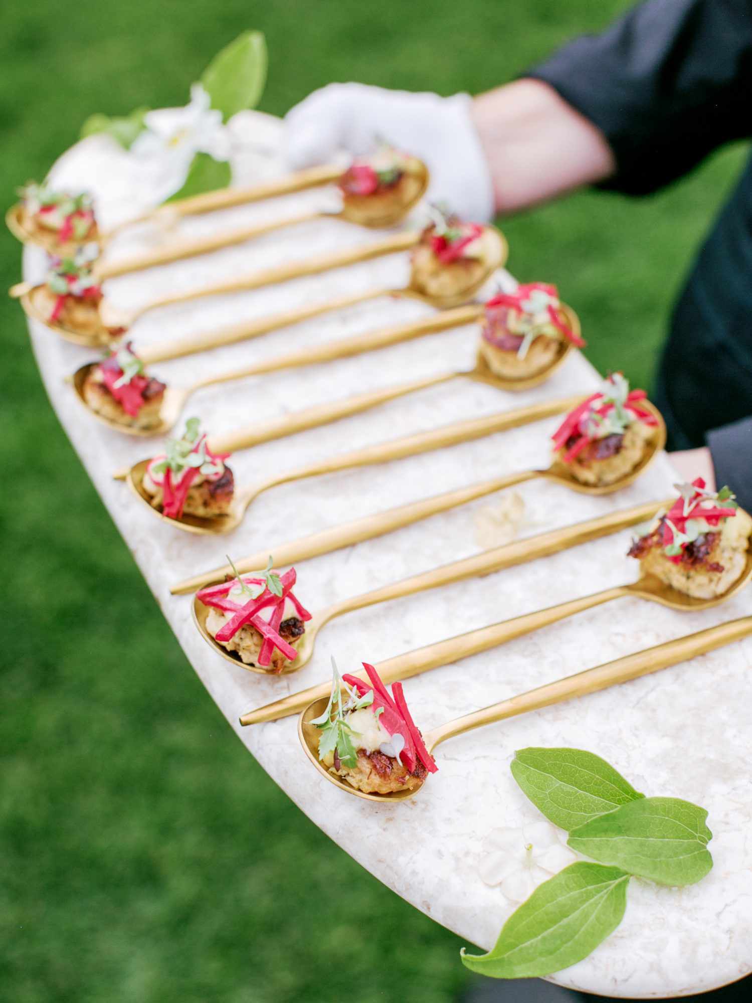cocktail hour food served on spoons