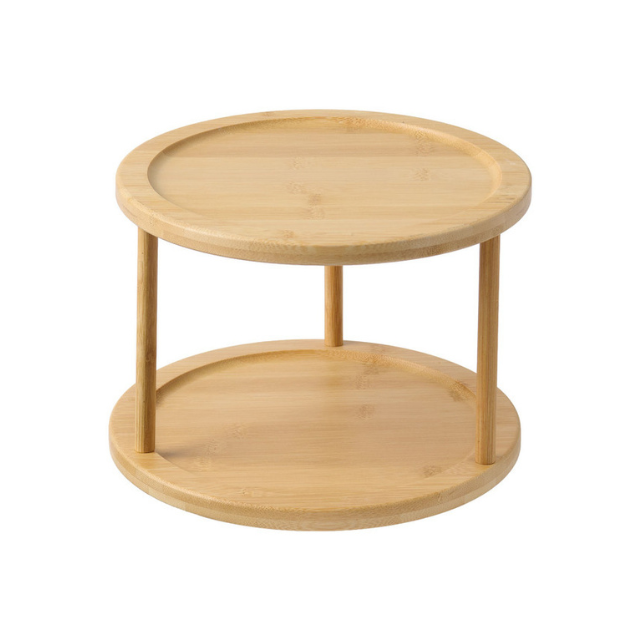 A twotiered bamboo rotating organizer