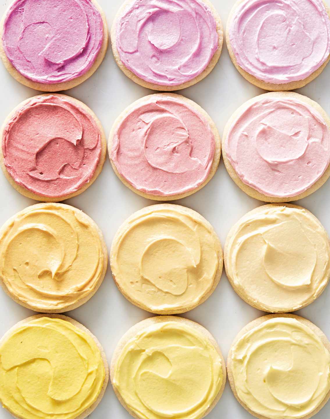 pink to yellow ombre frosted cookies