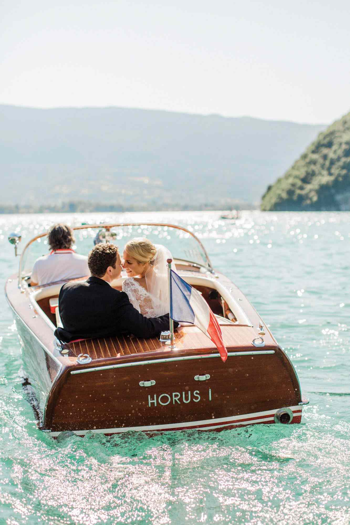 wedding exits boat britt rene photo