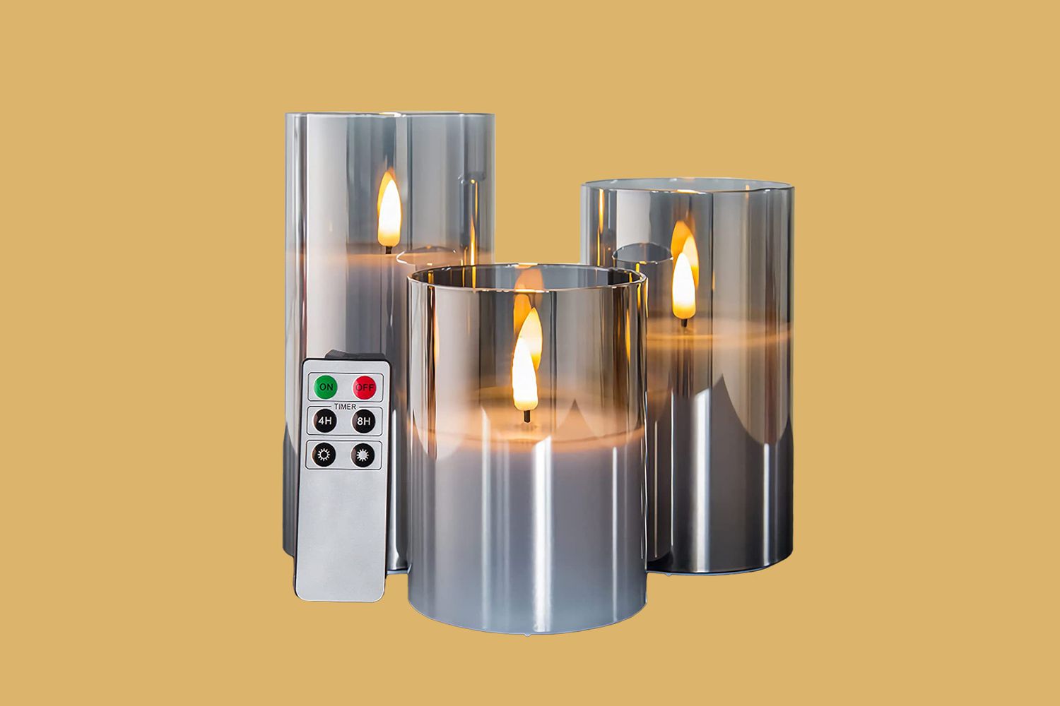 Eywamage Silver Grey Glass Flameless Candles