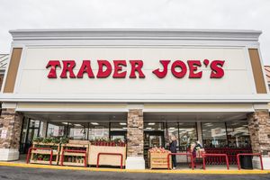 Exterior view of a Trader Joes grocery store entrance
