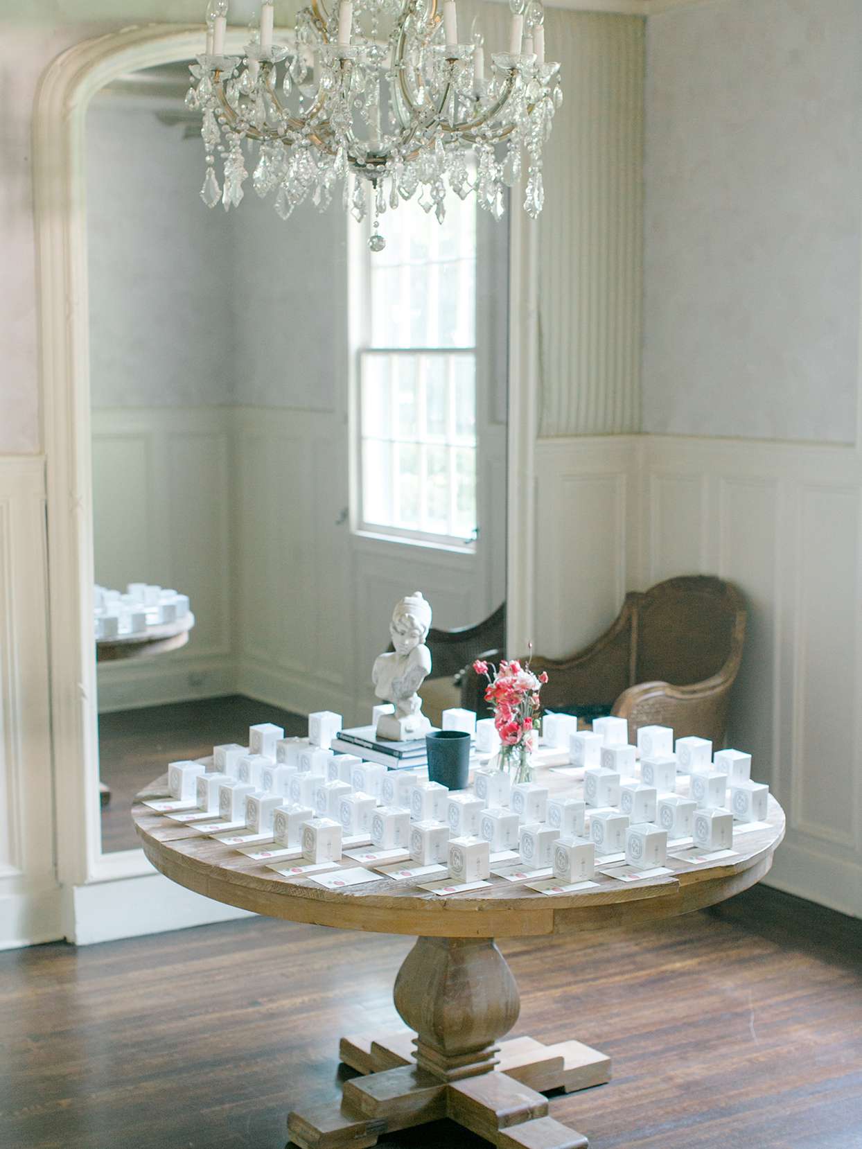 bridal shower escort candles on round table inside
