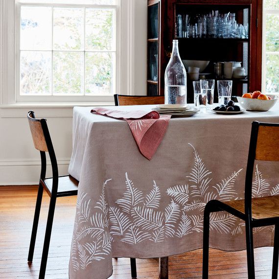 stenciled napkin and tablecloth botanical