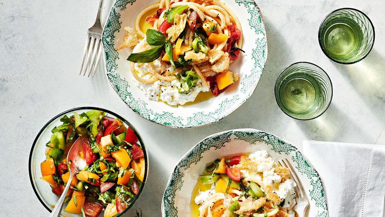 bucatini with roasted and fresh tomatoes