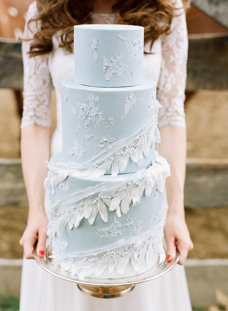 blue wedding cake feathers