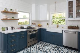 small kitchen with open shelves