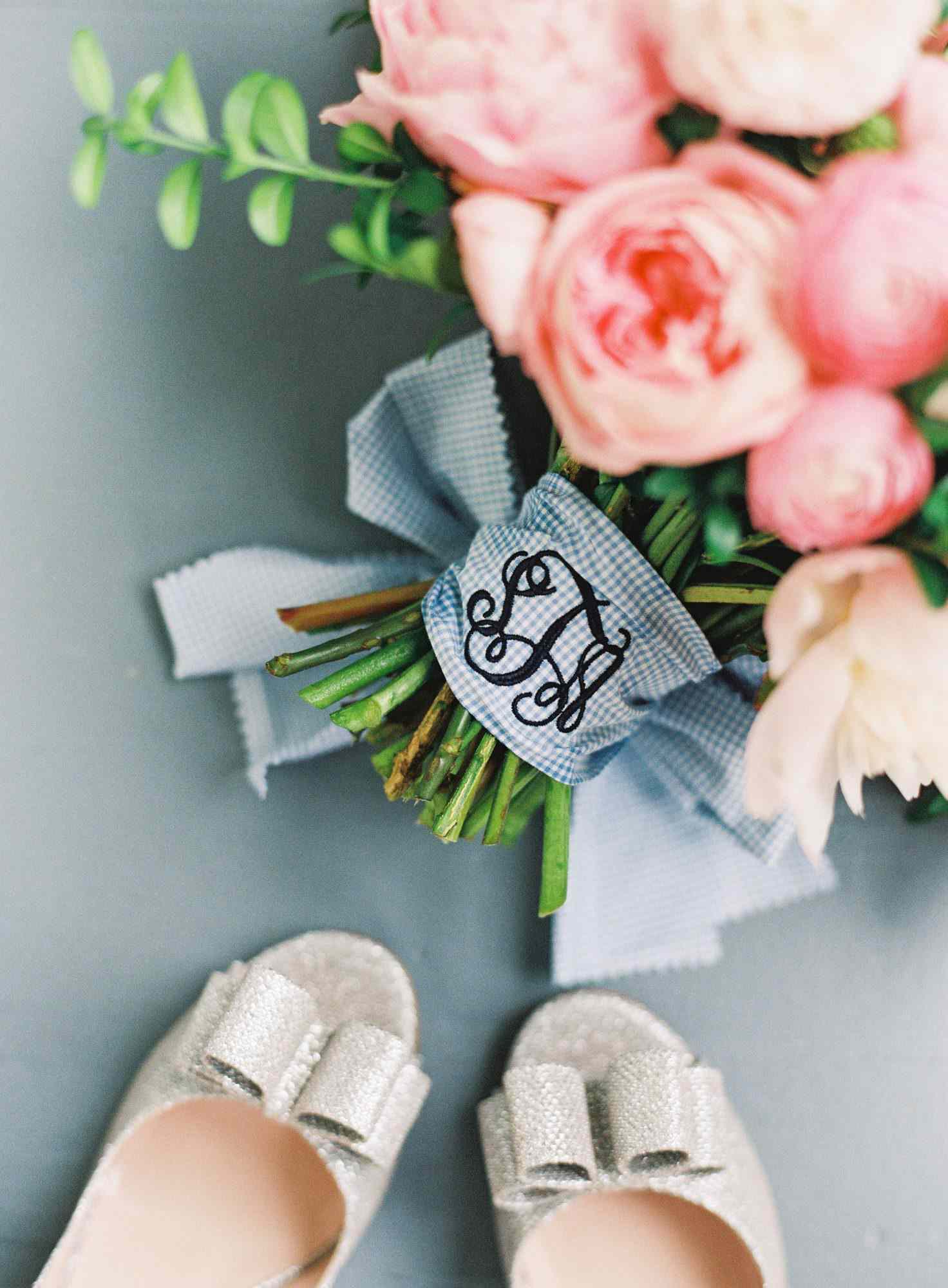 something blue monogramed bouquet wrap