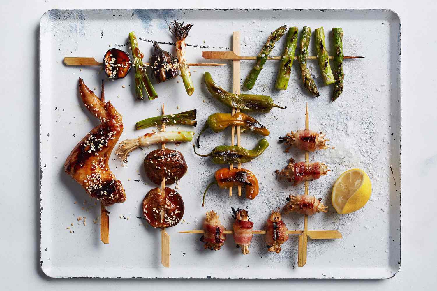 Grille chicken and veggie skewers