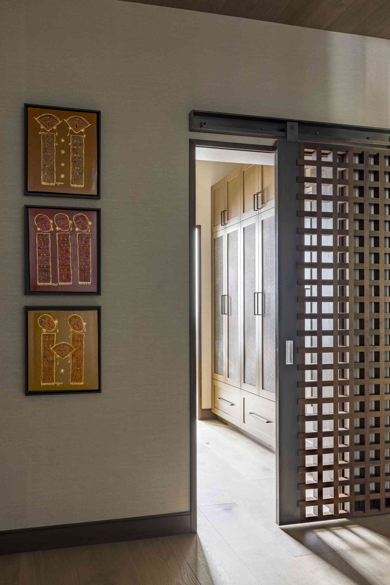 Hallway with textured door 