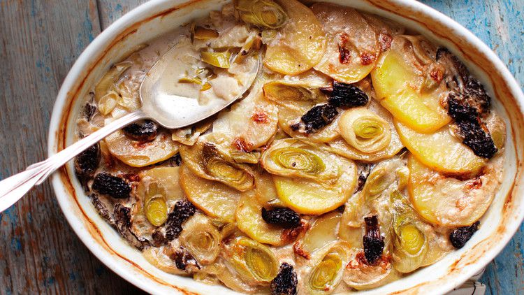Leek, Potato, and Morel Gratin