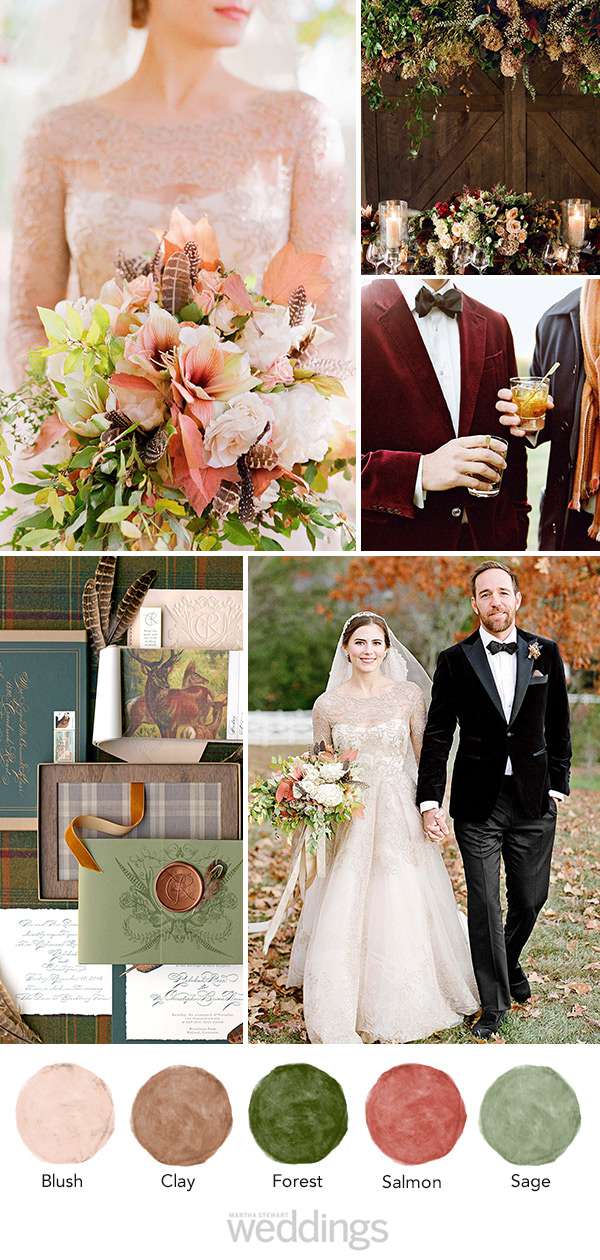 wedding color palette mood board salmon, clay, and sage