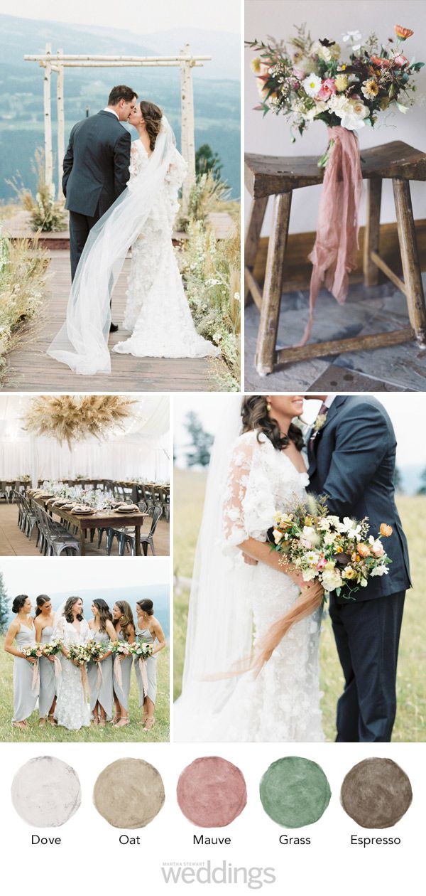 wedding color palette mood board dove, oat, mauve, grass, espresso