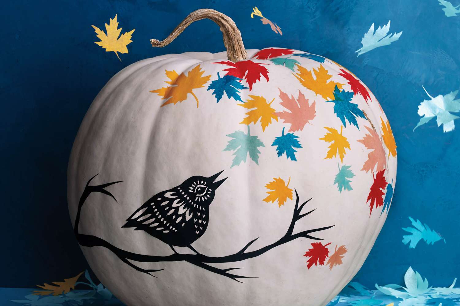 pumpkin with leaf and bird stencil