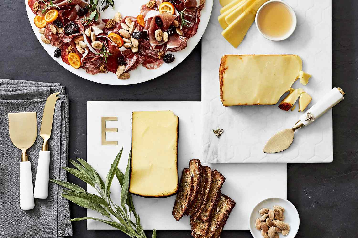 Williams-Sonoma Marble and Brass Monogram Board