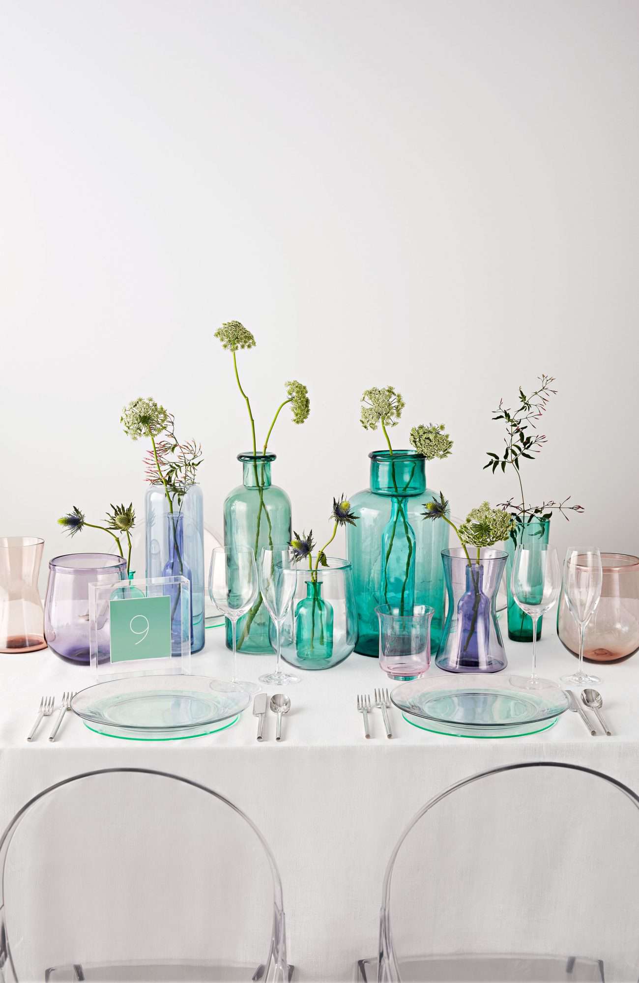 simple blue pink and purple centerpieces