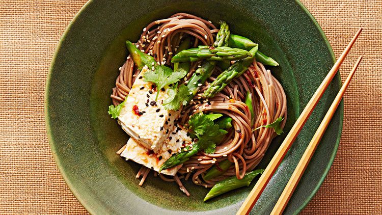 soba noodle bowl with tofu recipe plate