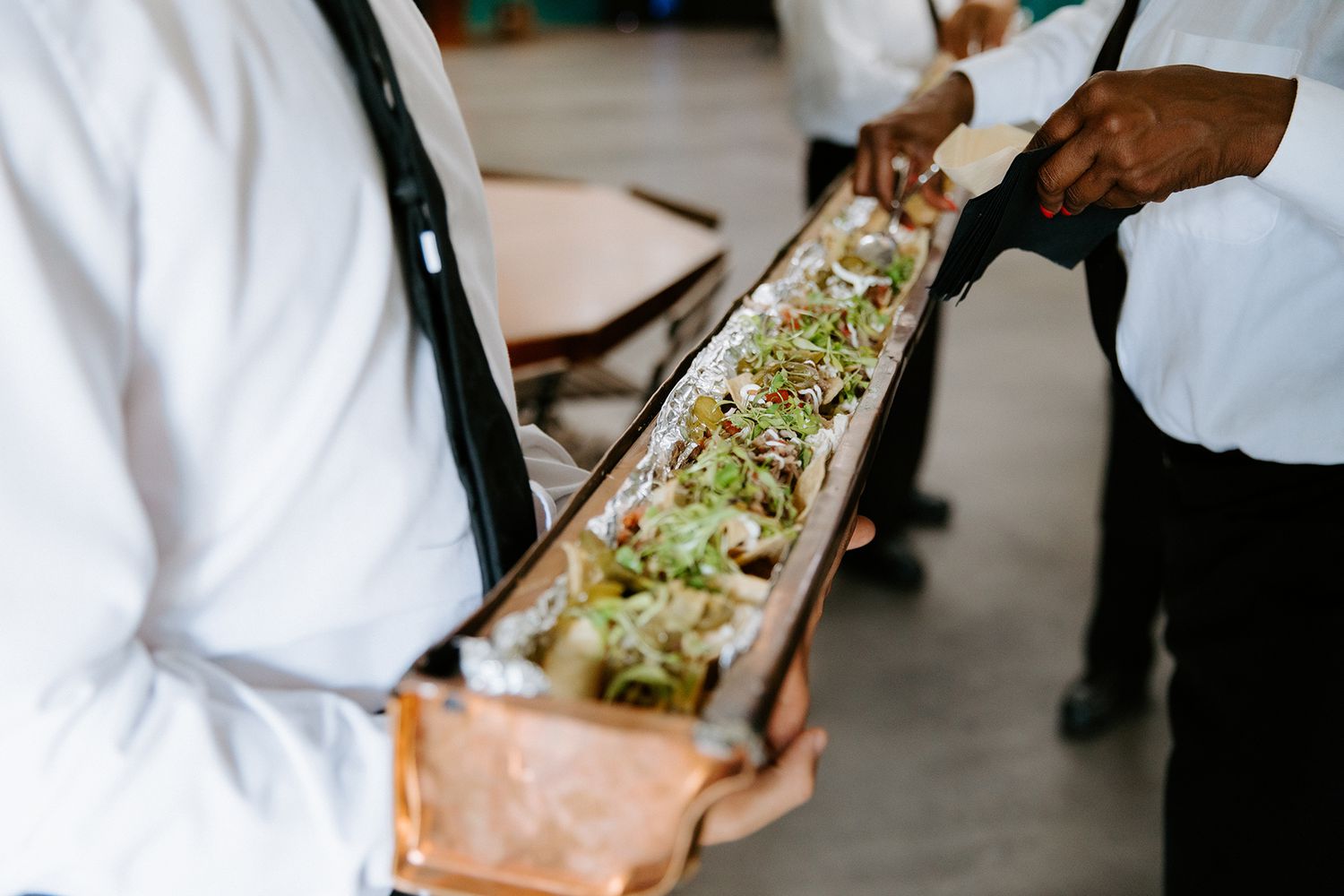 wedding street tacos in long serving dish