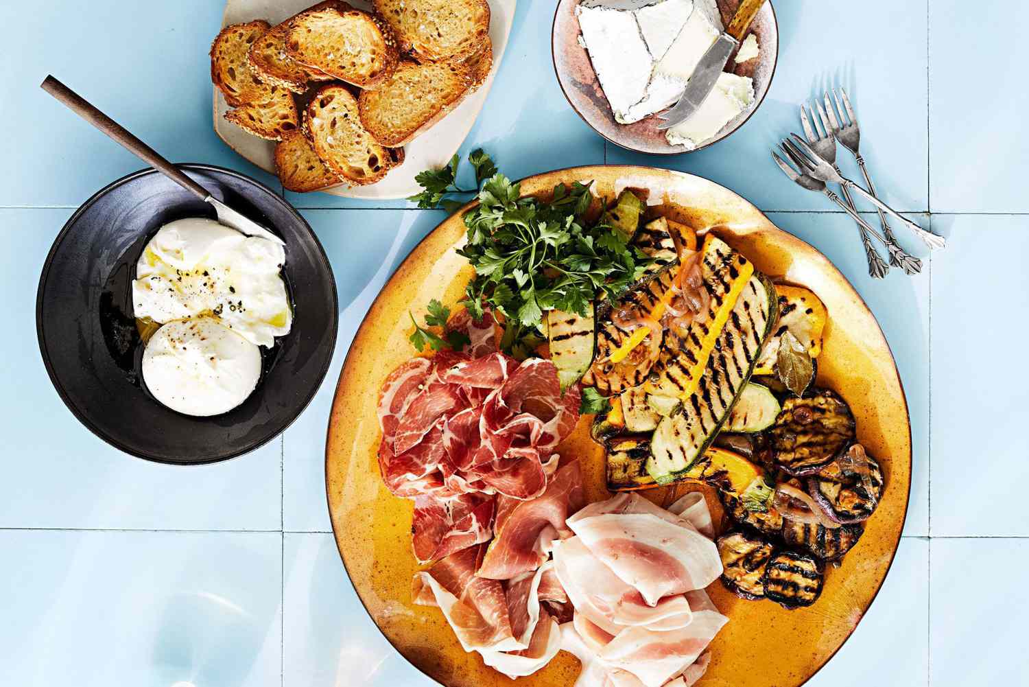 grilled vegetable platter with cheese