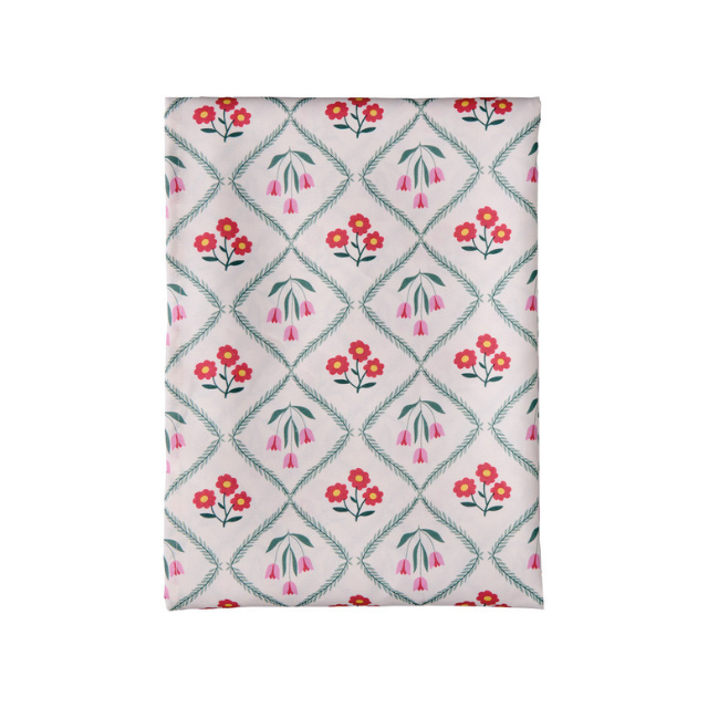 Decorative fabric with floral patterns in a diamond arrangement