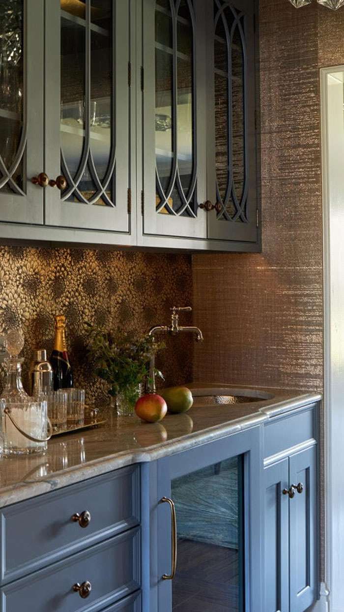 grey and blue home bar