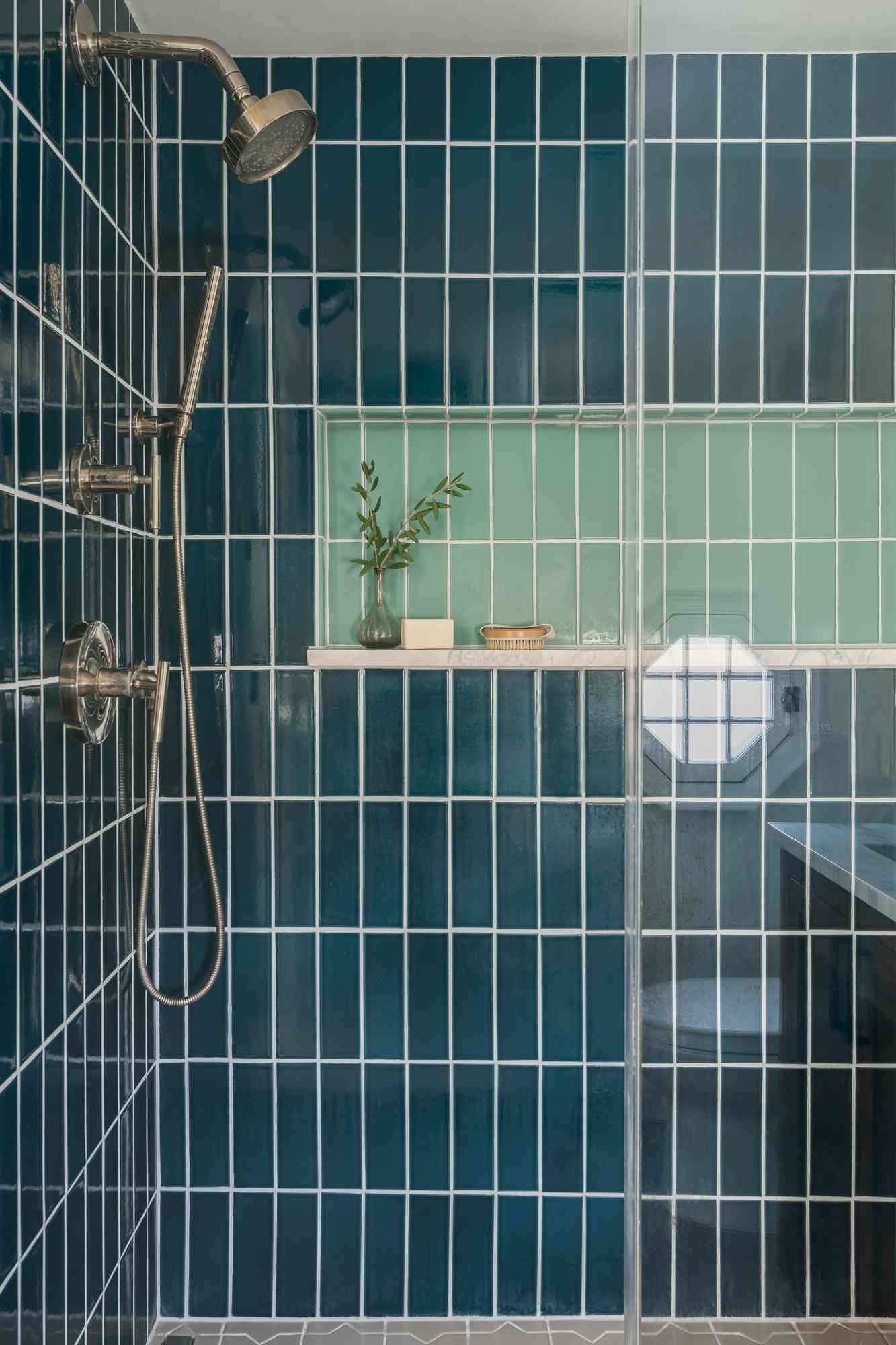 a shower with tile