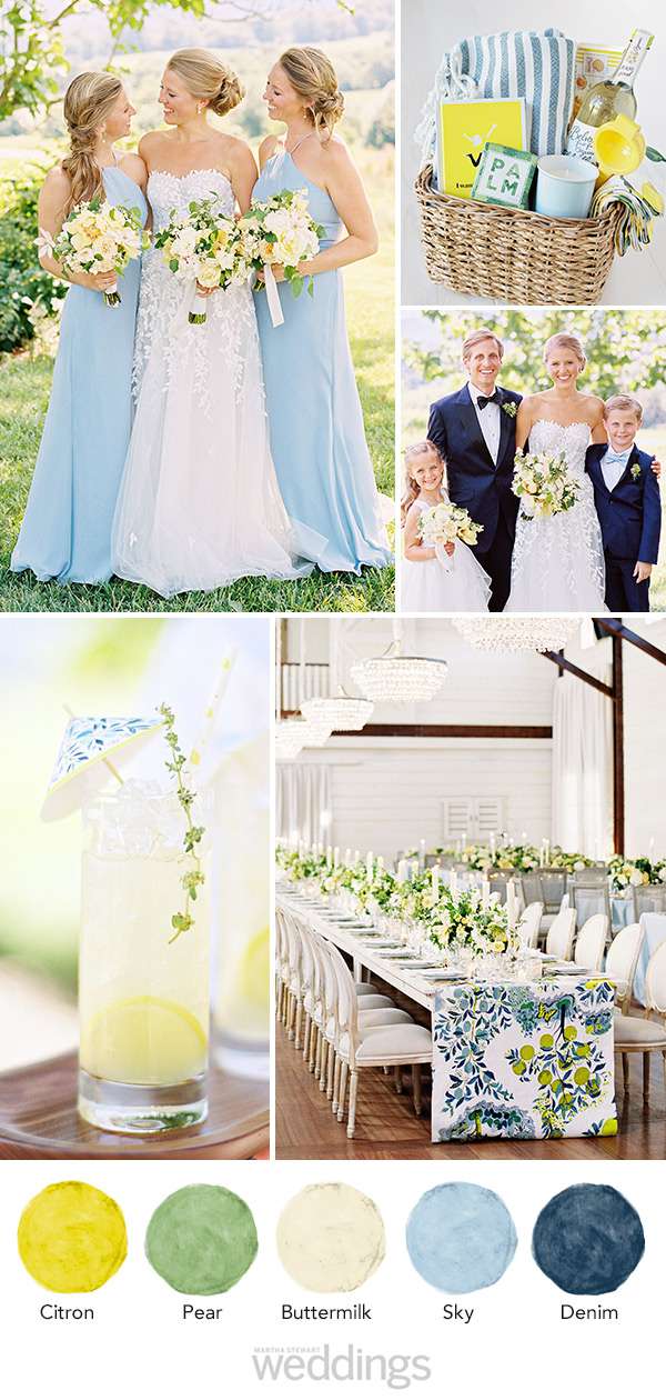 wedding color palette mood board citron, pear, buttermilk, sky, denim
