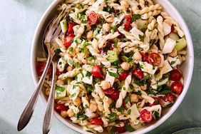 Pasta Salad with Tomatoes, Mozzarella, and Chickpeas