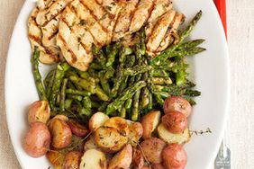 Garlic-Marinated Chicken Cutlets with Grilled Potatoes