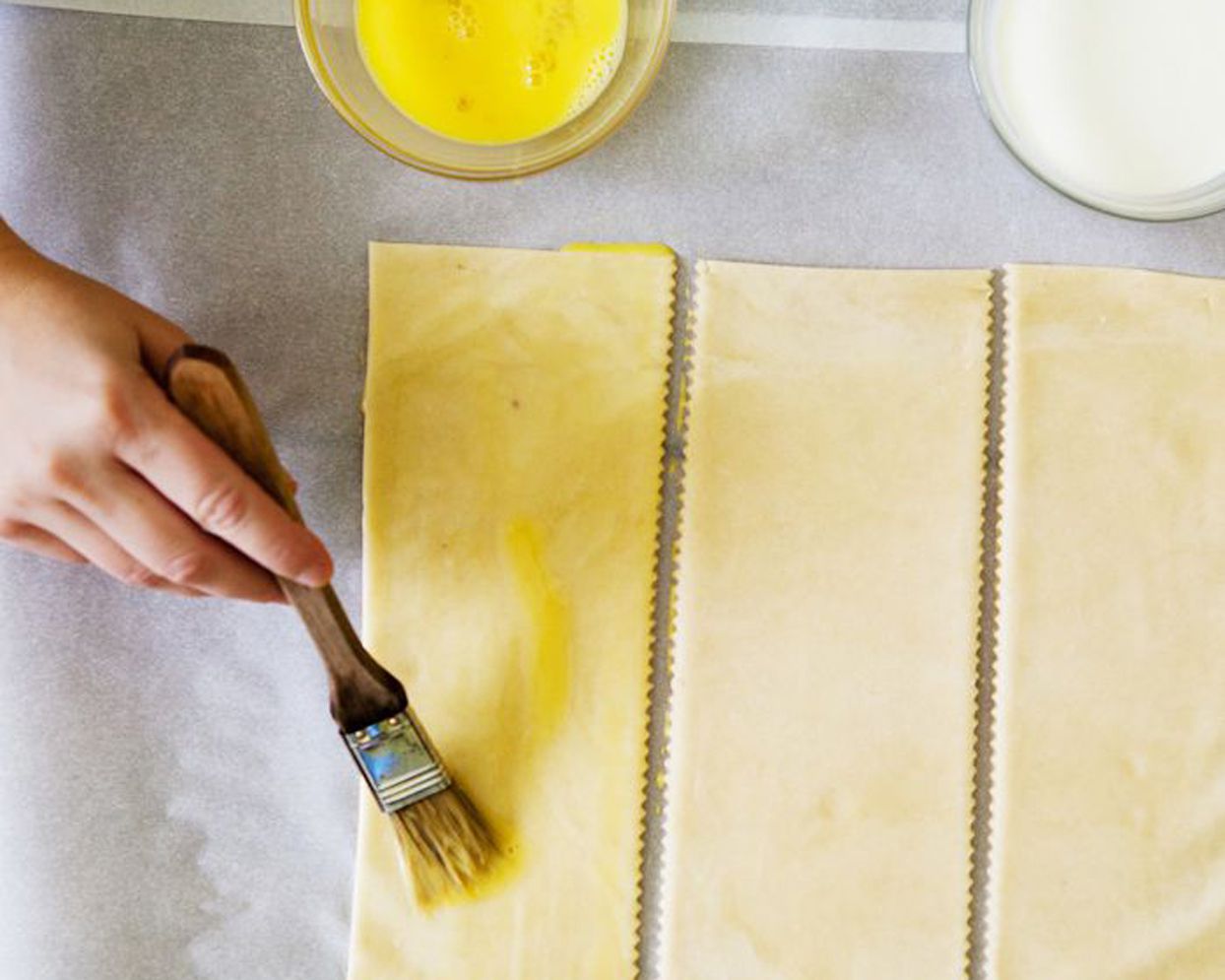 Applying Egg-Wash to dough