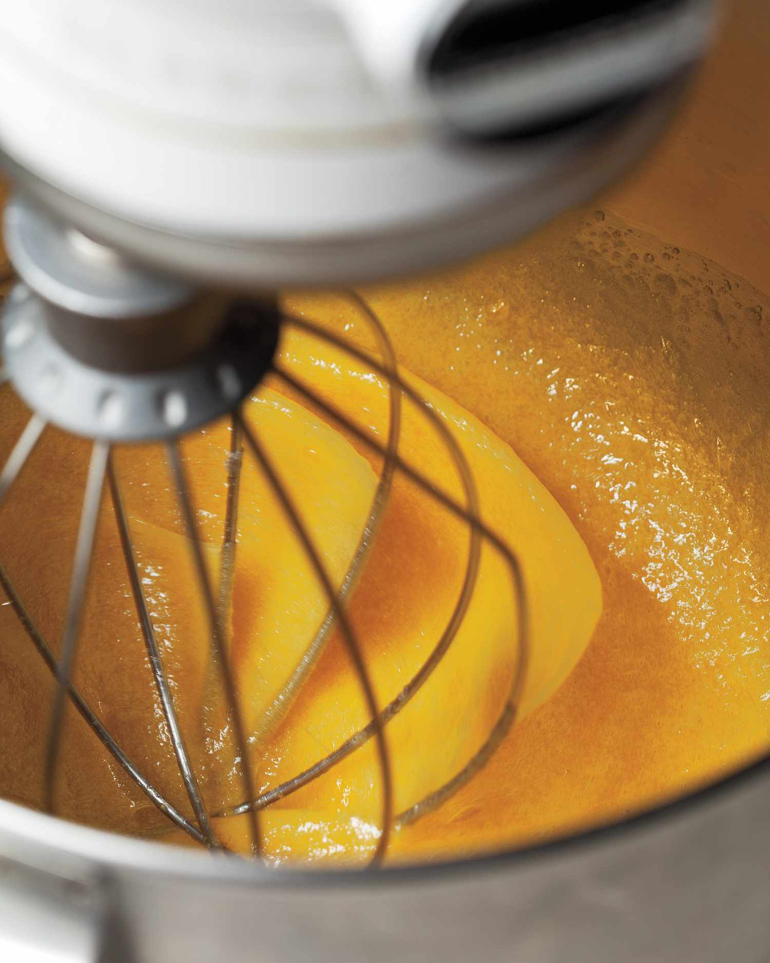 Cream, sugar and eggs in stand mixer