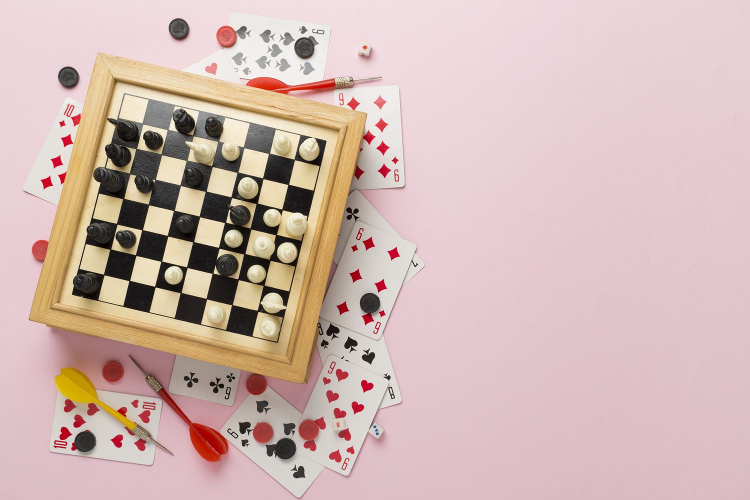 board games and card games on color background