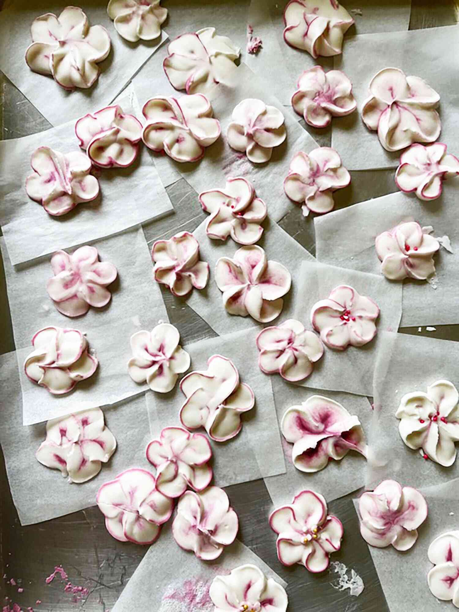 cherry blossoms piped with royal icing 