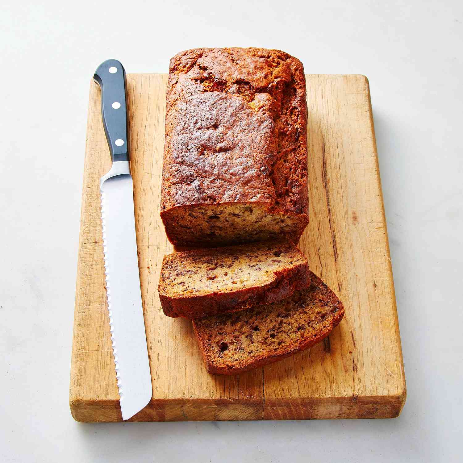vegan banana bread on wooden board