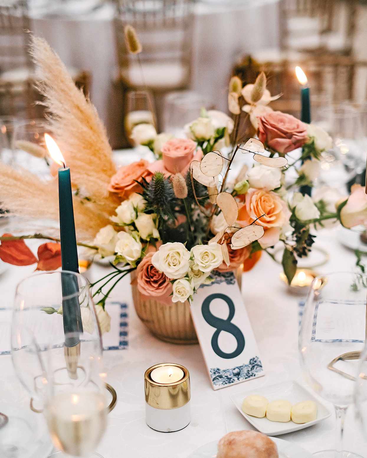 emily scott wedding centerpiece with seating number