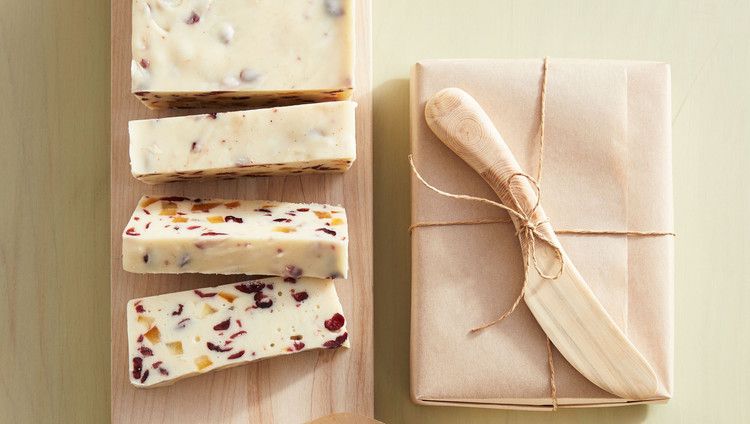 white chocolate citrus fudge with cranberries and candied citrus