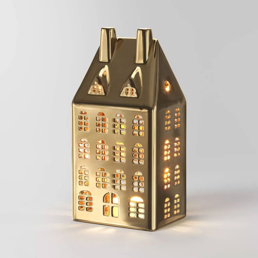 Gold ceramic house holiday decor