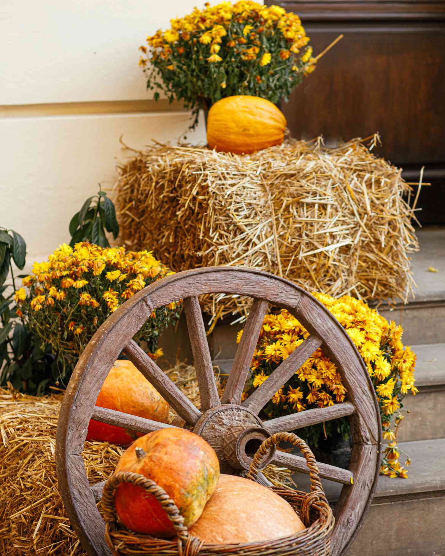 Porch decorated with hay