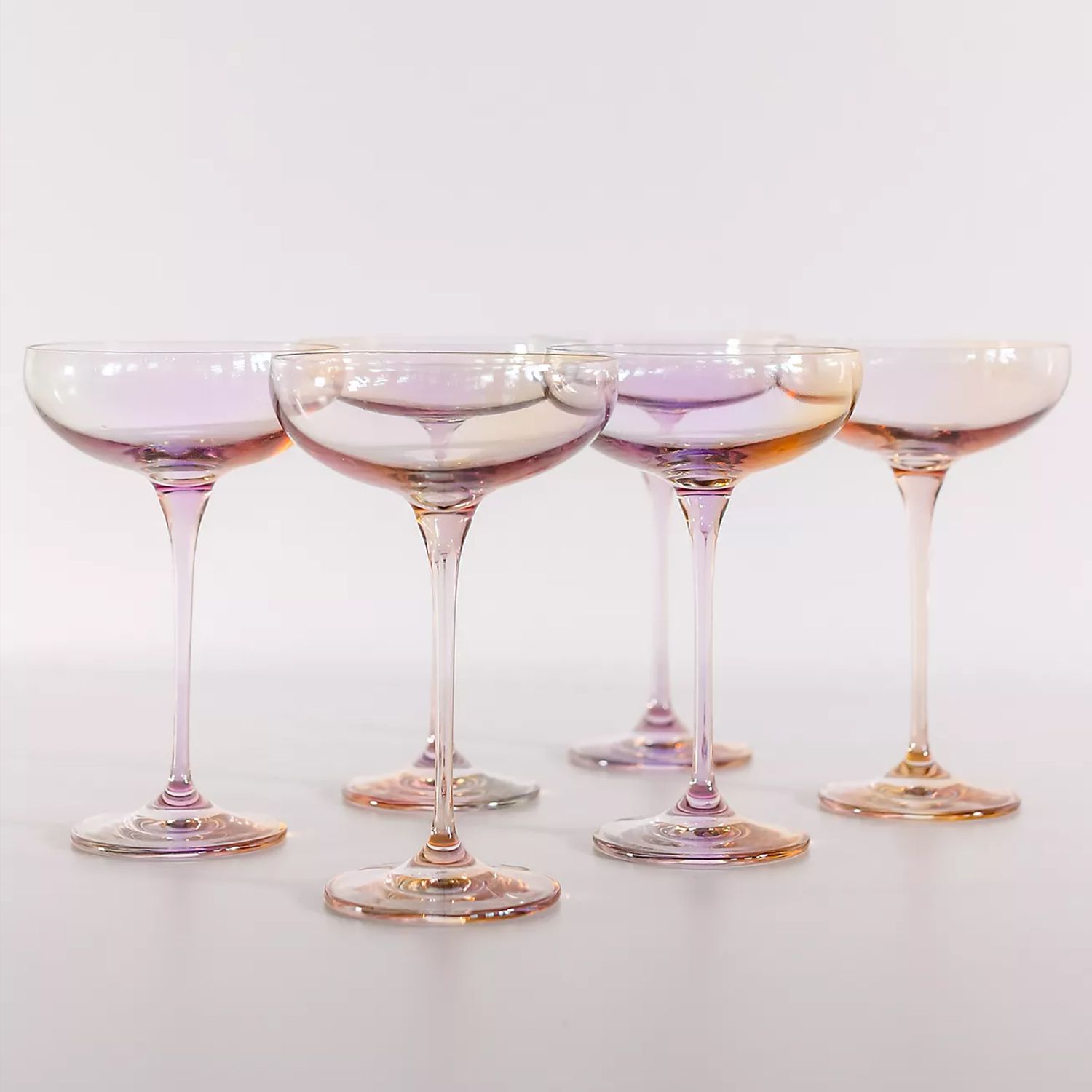 multiple colored champagne coupes