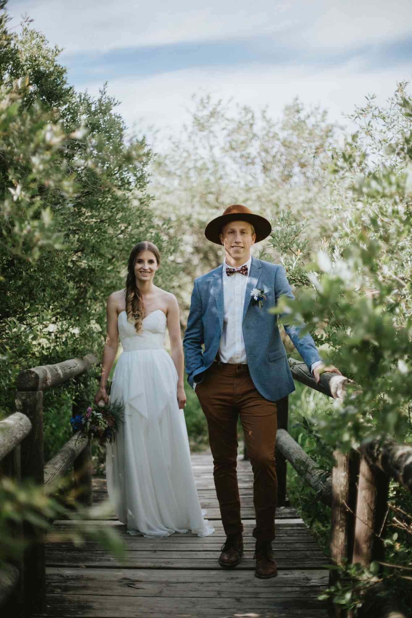 blue jacket brown pants