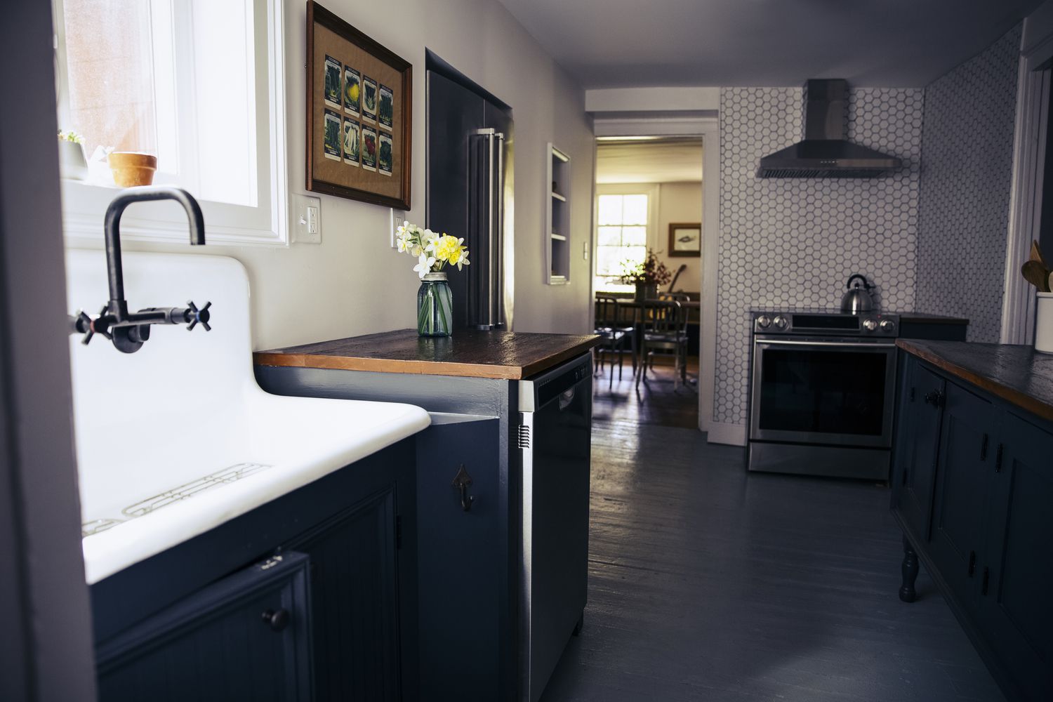 a kitchen with antique sink