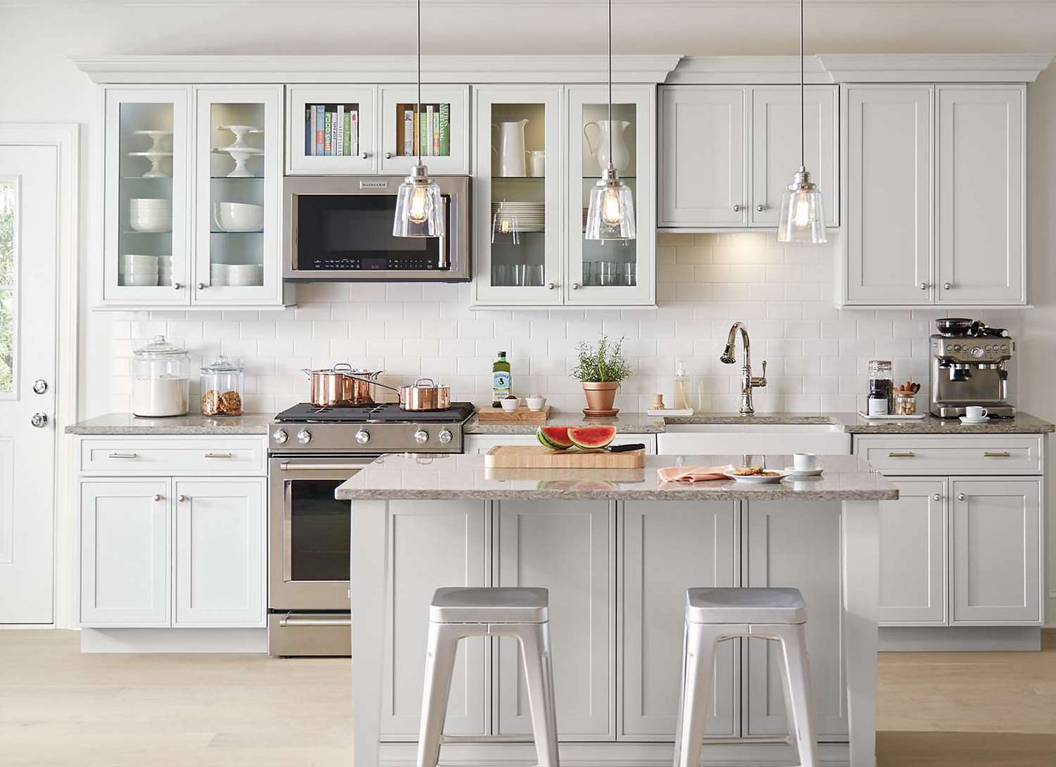 white modern kitchen with island