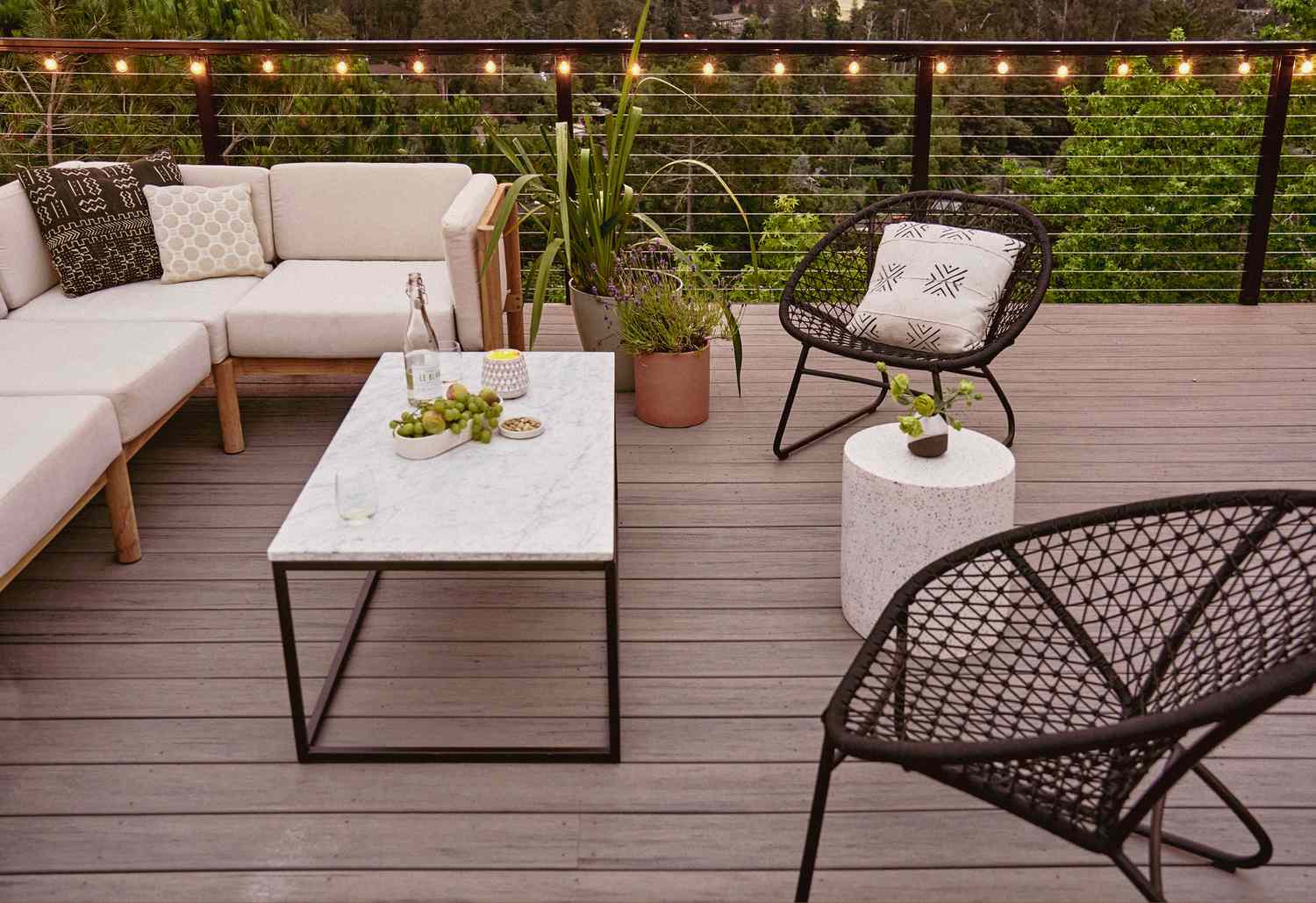 bistro lighting on railing