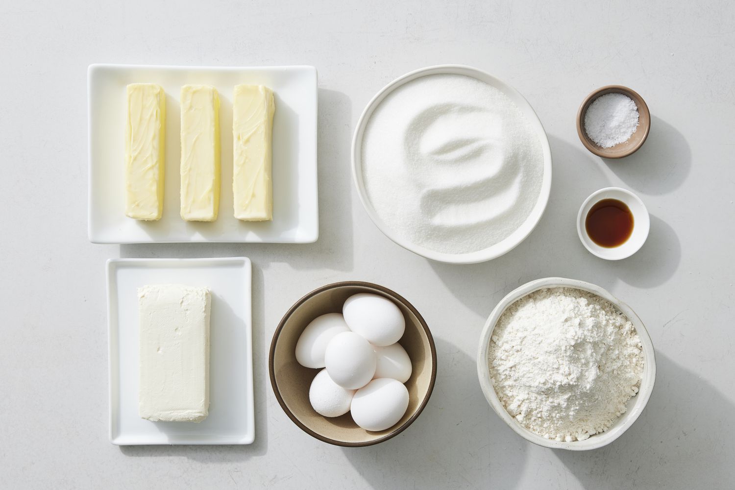 Overhead view of poundcake ingredients