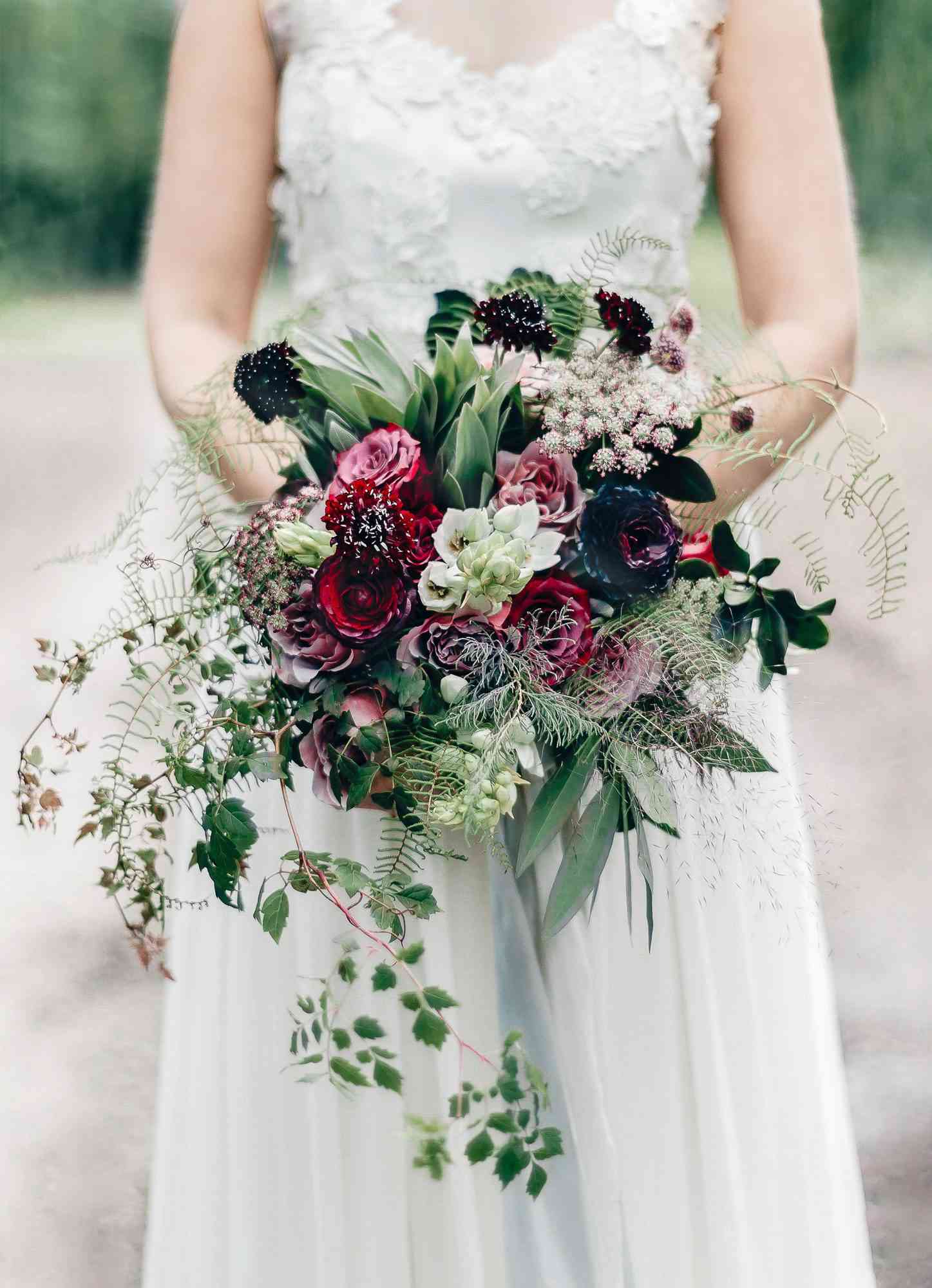 Fern Wedding Bouquet with Mixed Roses