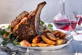 Prime Rib and Oven-Roasted Potatoes with Bay Leaves and Sage