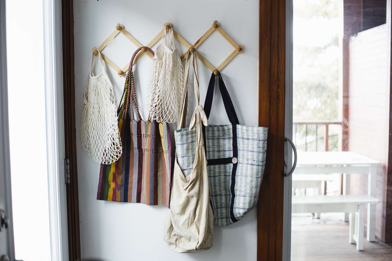 Reusable bags hanging on a hooks