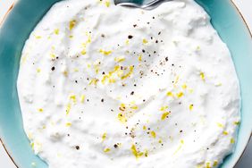 lemon horseradish sauce in blue bowl